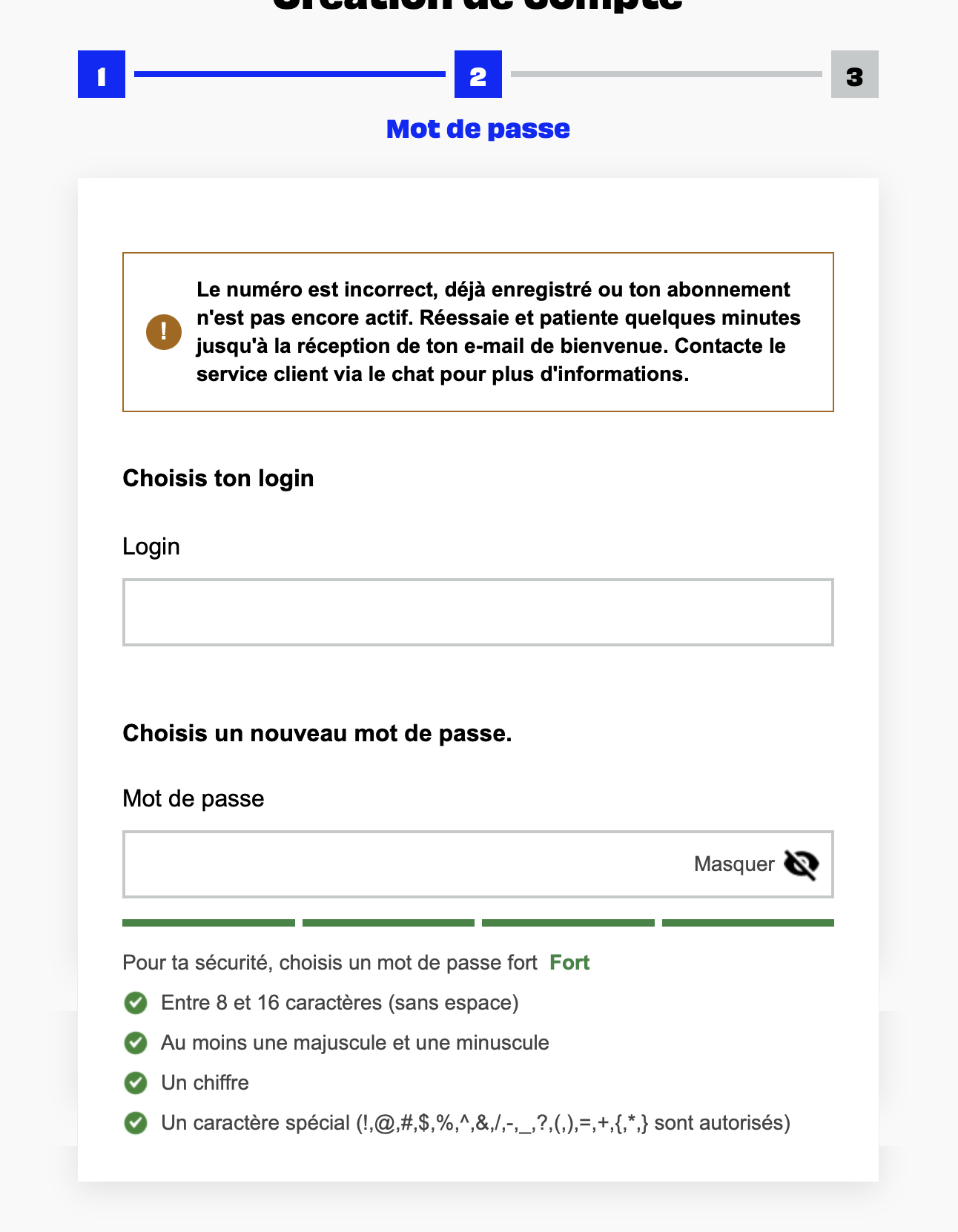 Création de compte impossible